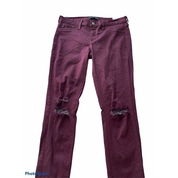 Kancan Stretch Skinny Pants Cut KC1654 Women’s Sz 28 Maroon Burgundy Distressed - Picture 2 of 7